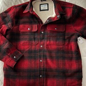 Old Navy Men's Snap Front Shearling Lined Flannel Jacket Large Red NWT